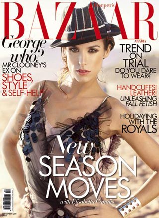 Elisabetta Canalis in copertina di Harper's Bazaar Arabia con abito Dior e cappello Dolce & Gabbana