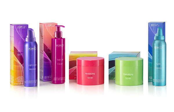 Prodotti della nuova collezione corpo KIKO SCENTED TECHNOLOGY di Kiko Make Up con packaging colorato