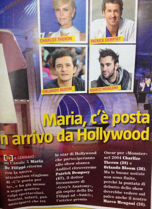Anticipazioni C’è Posta per Te, i nomi dei primi ospiti: Marco Mengoni, Patrick Dempsey e Orlando Bloom