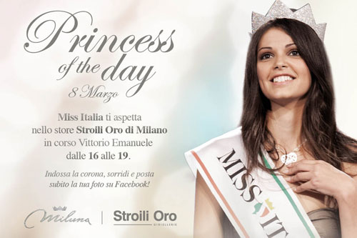 Stefania Bivone con la corona Miluna durante l’evento Festa della Donna alla gioielleria Stroili Oro di Milano
