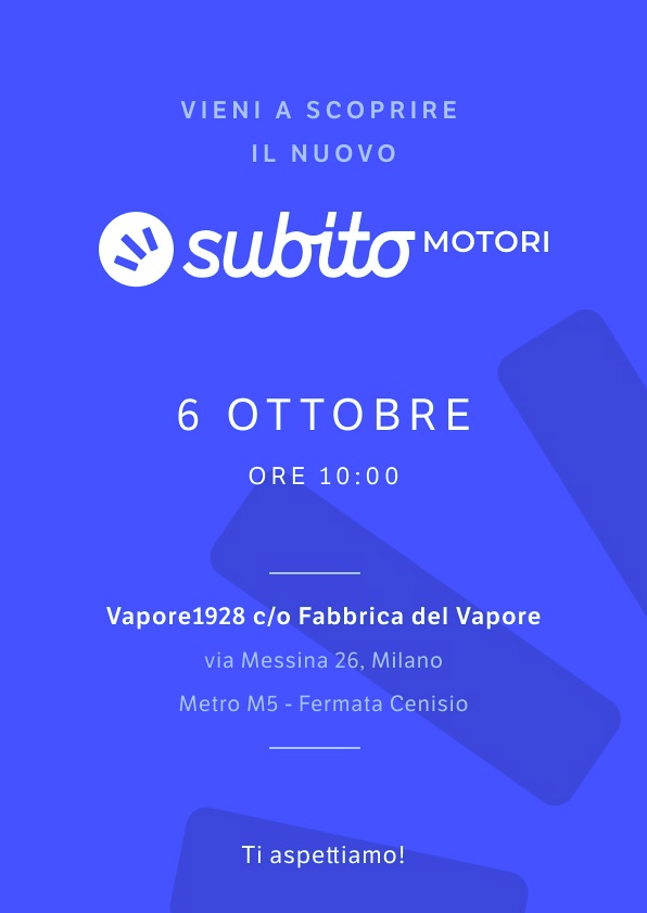 A Milano il lancio di Subito Motori: evento alla Fabbrica del Vapore il 6 ottobre