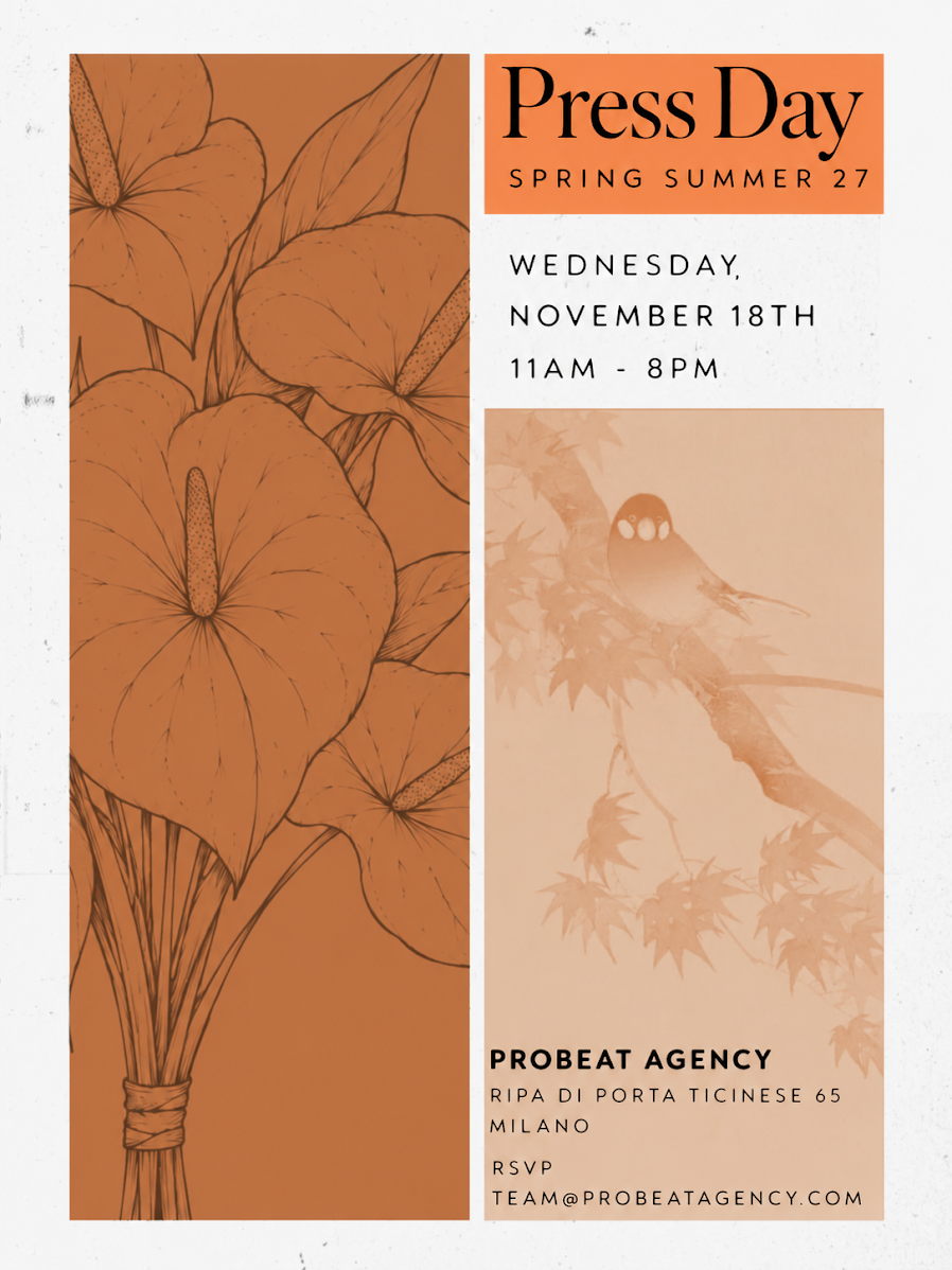 Probeat Agency organizza Press Day a Milano per le collezioni Primavera/Estate 2027 — Foto: ufficio stampa Probeat Agency