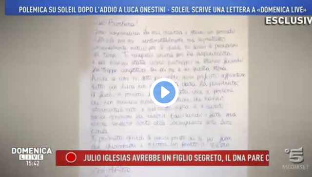La lettera di Soleil a Domenica Live su Luca e lui "E' un parassita"