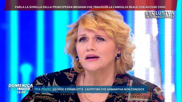 Samantha Markle sorellastra di Meghan a Domenica Live:"Tuo padre ha avuto un infarto"