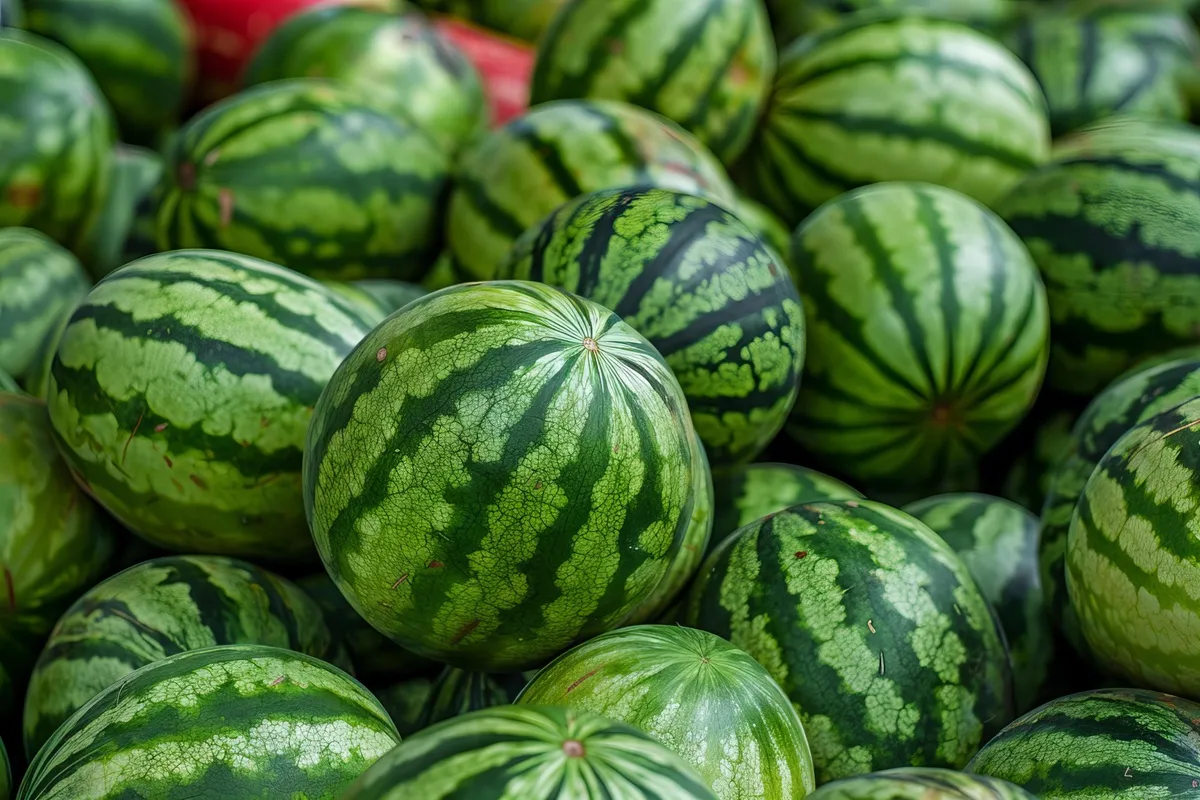 Angurie verdi e succose esposte in grande quantità, simbolo della Fiera dell’Anguria di Castellina in Chianti 2025